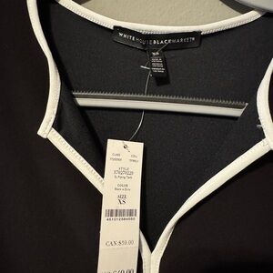 White House Black Market Black & Ecru Piping Tank Top